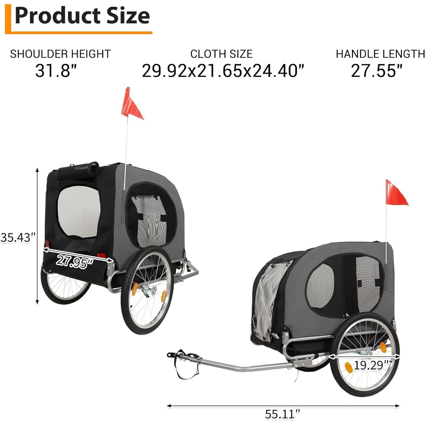 HiMISS Steel Dog Trailer for Bicycles Universal Coupler Pet Carrier