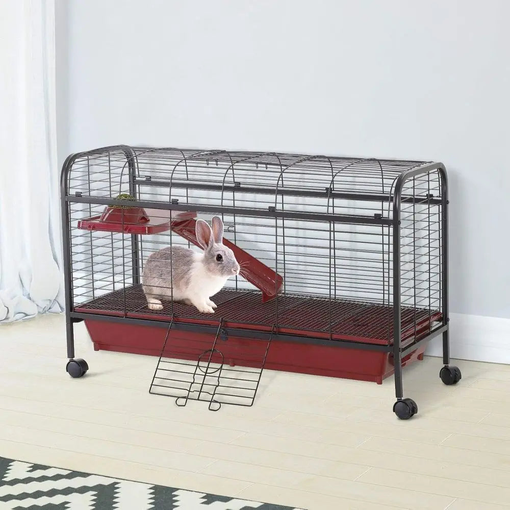 Animal Cage Rabbit Hutch Ferret Play House With Feeder Ramp