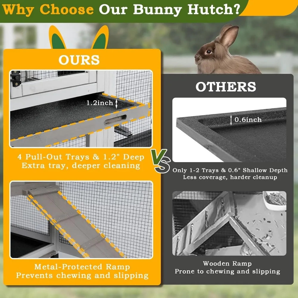 Two Story Outdoor Indoor Rabbit Hutch for Large Rabbits