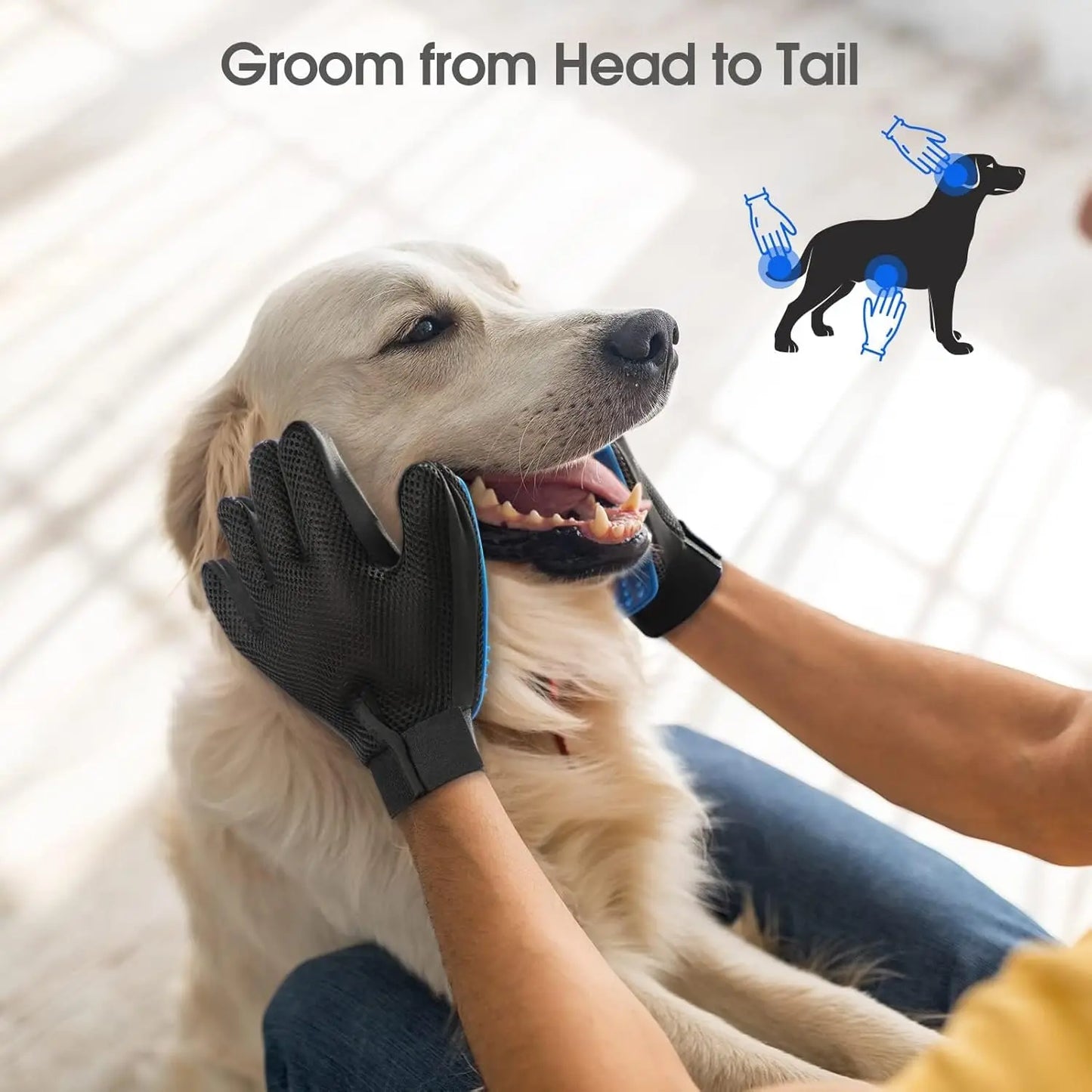 Pet Hair Remover Gloves – Gentle Shedding Brush for Dogs, Cats & Horses with Long or Short Hair – Blue, 1 Pair