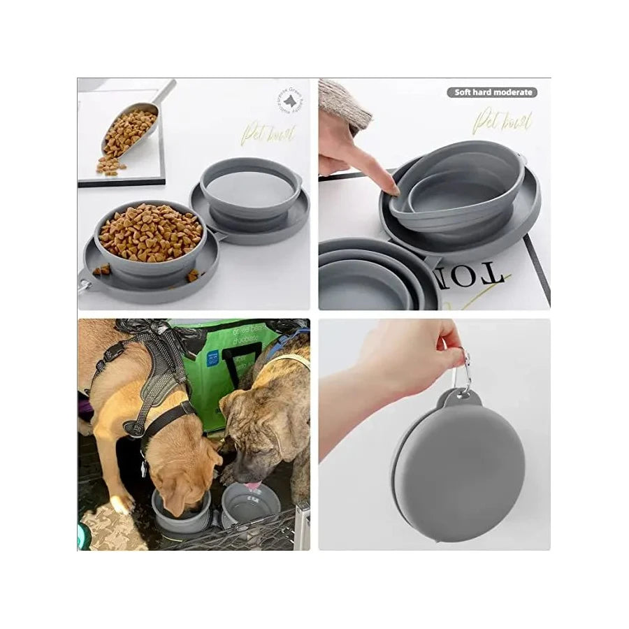 Foldable Thickened TPE Silicone Pet Double Bowls For Outdoor Pets