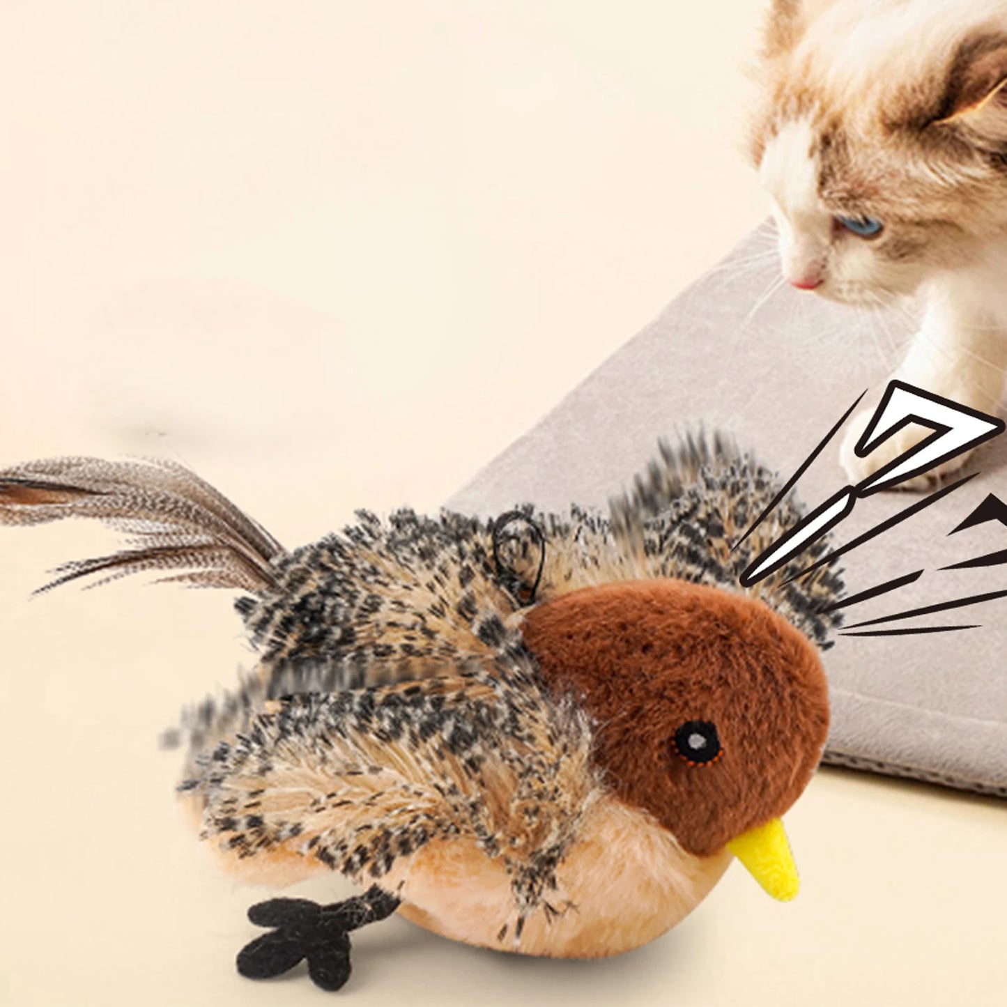 NONECN Remote Control Interactive Chirping Bird Plush Toy for Cats