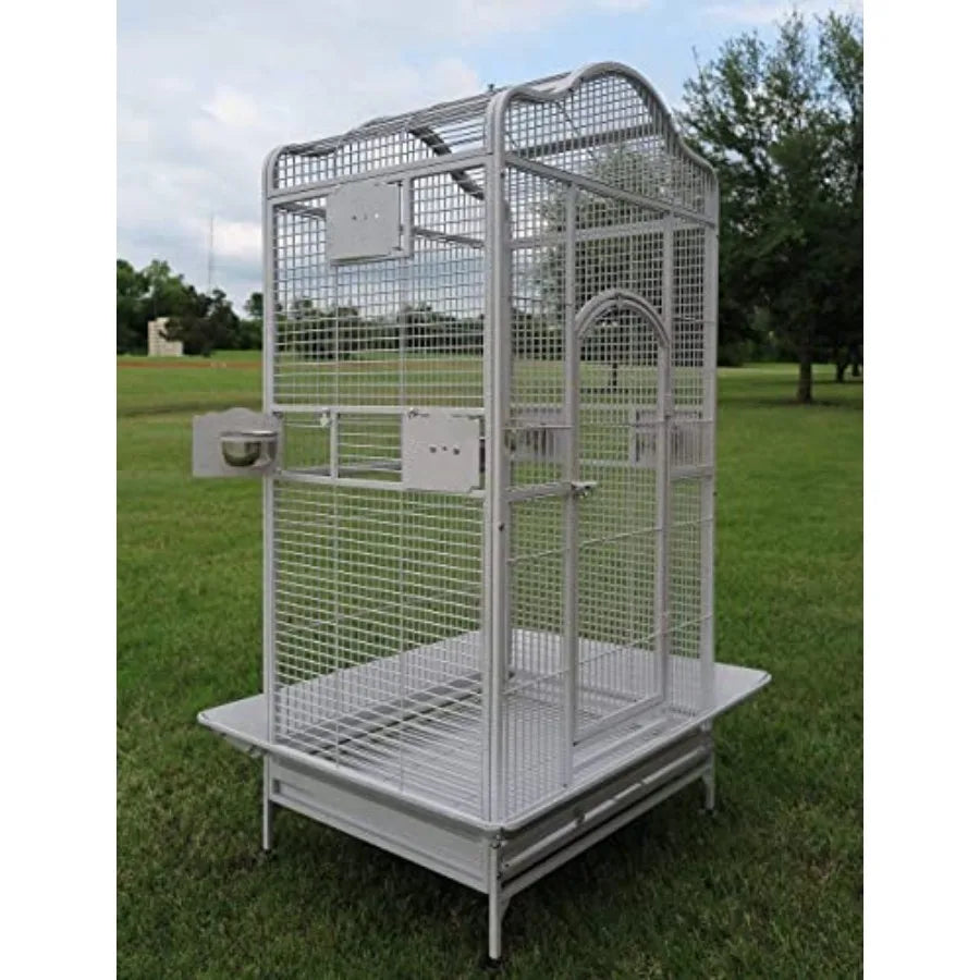 Extra Large Wrought Iron Open/Close Play Top Bird Parrot Cage with Metal Seed Guard Solid Metal Feeder Nest Doors Overall Dimen