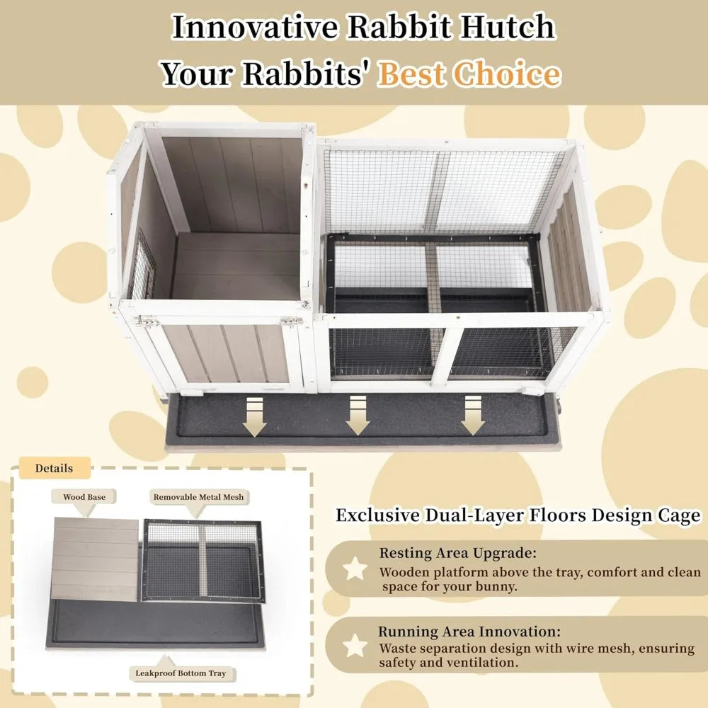 2 Story Outdoor Rabbit Hutch Wooden Cage For Pets Durable