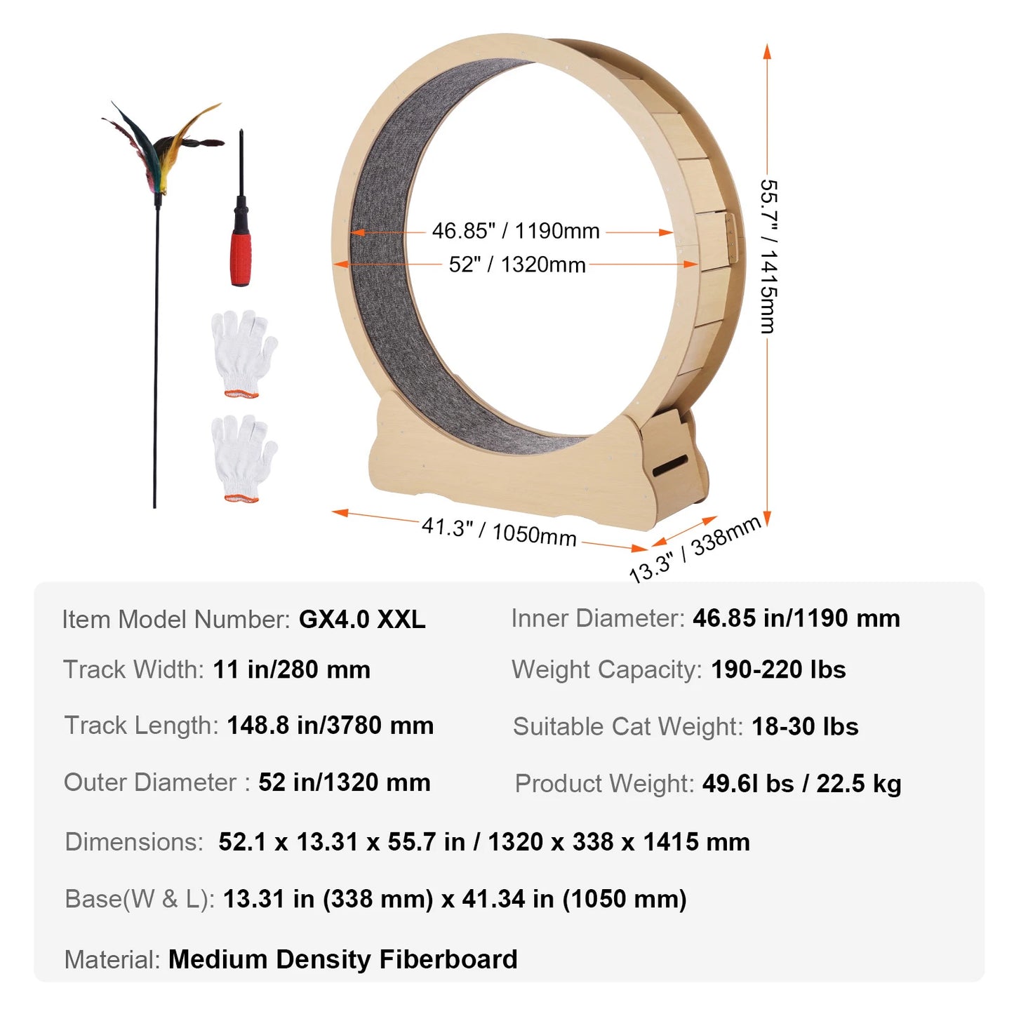 PremiumSolidWood Wooden Cat Exercise Wheel Indoor Running Solution Detachable Carpet