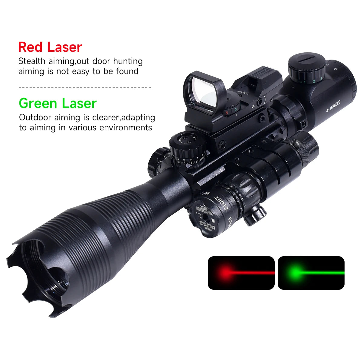 Hunting RifleScopes 4-16X50EG W/Red Dot Sight Laser Pointer Flashlight Combo Sight Adjustable Optical Scopes Fit 20mm