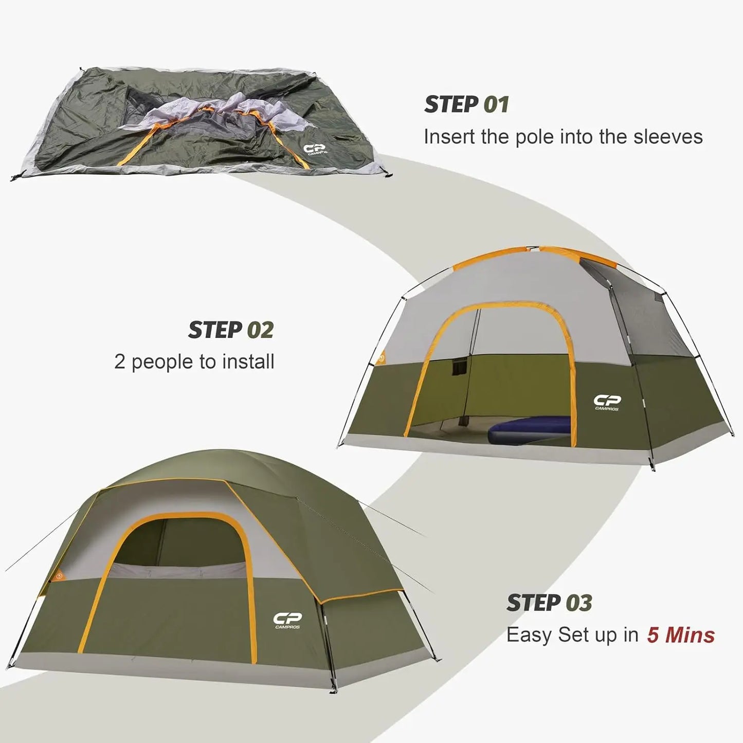 6 Person Waterproof Windproof Double Layer Family Camping Tent, Easy Setup Dome with Large Mesh Windows for Outdoor Hiking