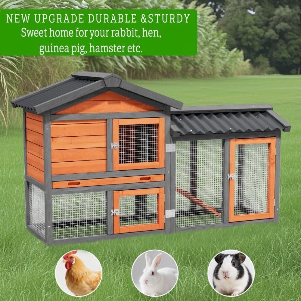 Wooden Outdoor Duck Coop 2 Tier Hen House All Weather Poultry Shelter