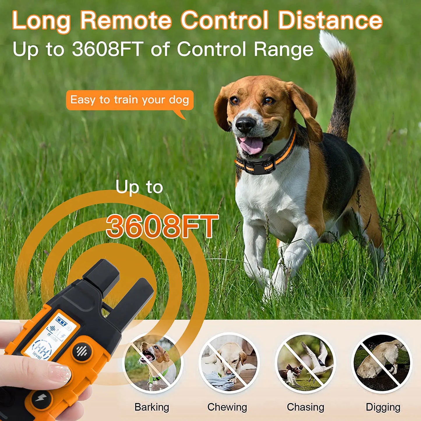 3300Ft Electric Dog Training Collar Remote Control Waterproof Pet BehaviorFor 5-120lbs Puppy With Shock Vibration Training