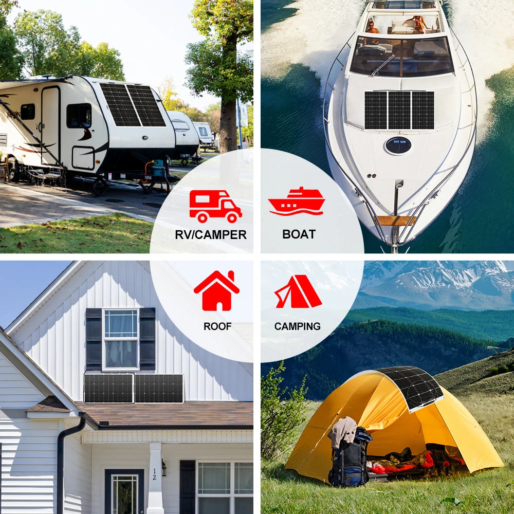 DOKIO 18V 100W/200W/400W Flexible Solar Panels Waterproof Monocrystalline Solar Panel Camping RV Home Charge 12V