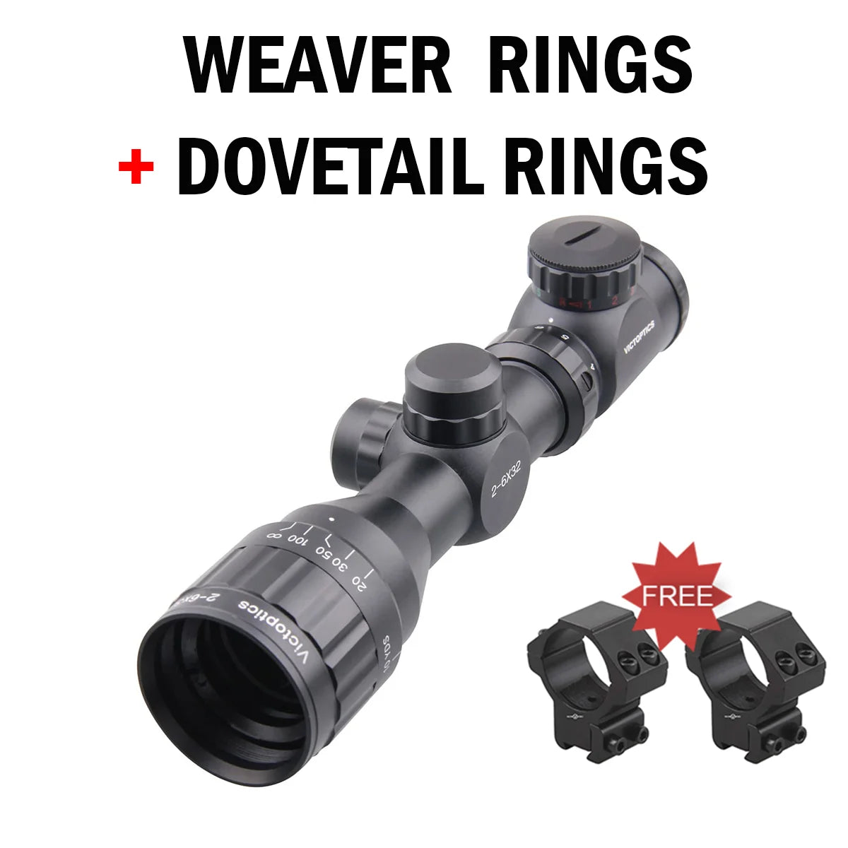 VictOptics A3 2-6x32 Riflescope Hunting Optical Scope Telescopic Sight Range Finder Reticle Air Rifle Airgun .22LR .223 5.56mm