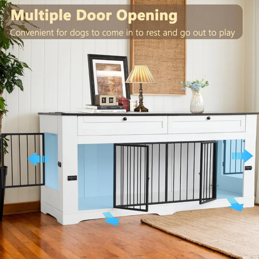 High-concerned Wood Dog Crate End Table With Charging Station