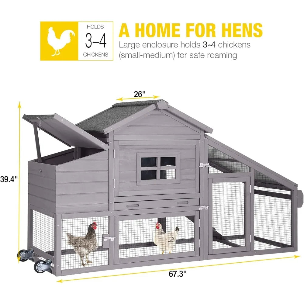 Wooden Mobile Chicken Coop With Wheels Nesting Box And Run