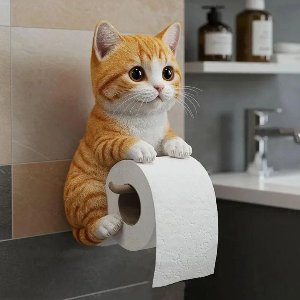 Cat Toilet Paper Holder Cat Toilet Roll Holder Wall Mounted Roll Rack Cute Dispenser for Dorm Home RV Restroom Travel Kitchen