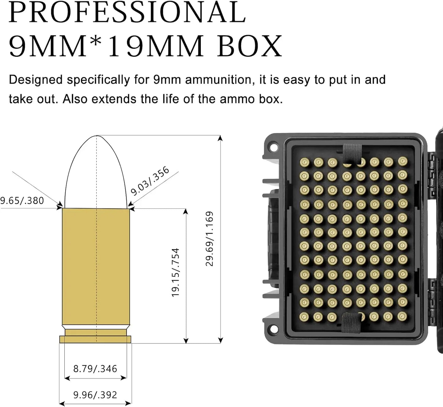 Tactical Ammo Case 9mm Ammo Box Ammunition Storage Case Bullets Holder 9x19mm Cartridges Case for Hunting Shooting Accessories