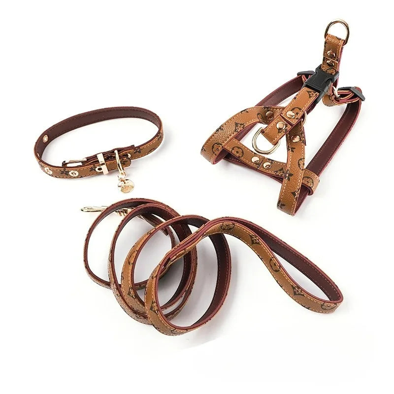 Vintage Plaid Lightweight Dog Three-Piece Set Pet Adjustable Harness Leash Collar Set for Small and Medium Dog Puppy Accessories