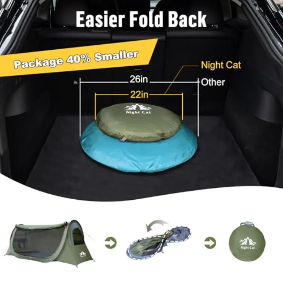 Popup Camping Tent: 1 Person Tent Waterproof Instant Easy Setup Tunnel Tent Fits with Camping Cot Excluded