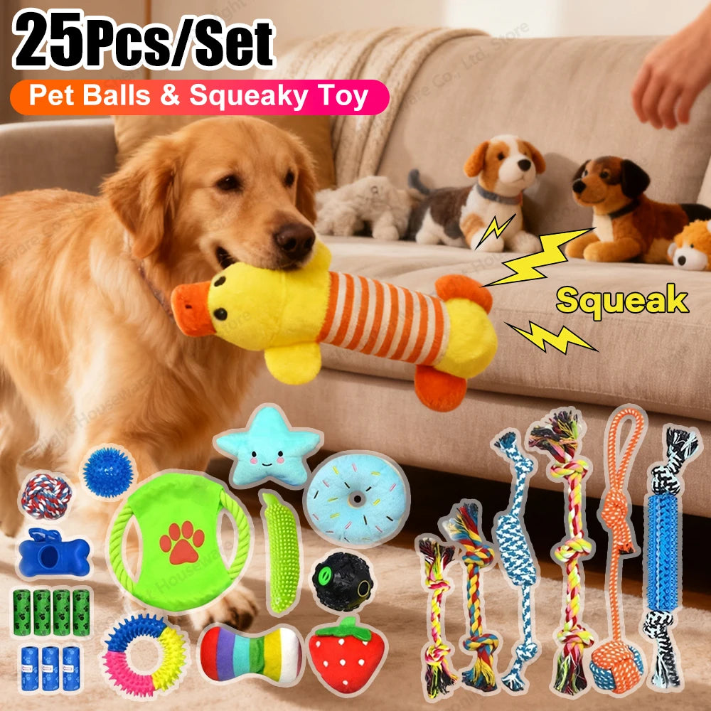 APWIKOGER 25 Pack Puppy Chew Toys Rope Toys Squeaky Balls