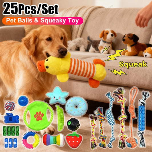 APWIKOGER 25 Pack Puppy Chew Toys Rope Toys Squeaky Balls