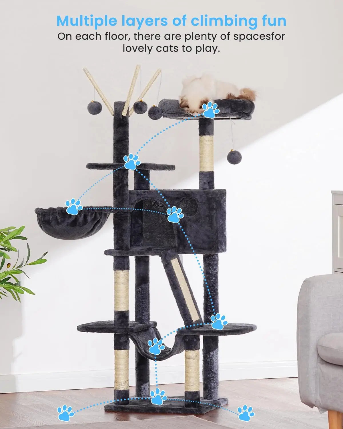 Cat Tower With Padded Bed Condo Hammocks Scratching Posts