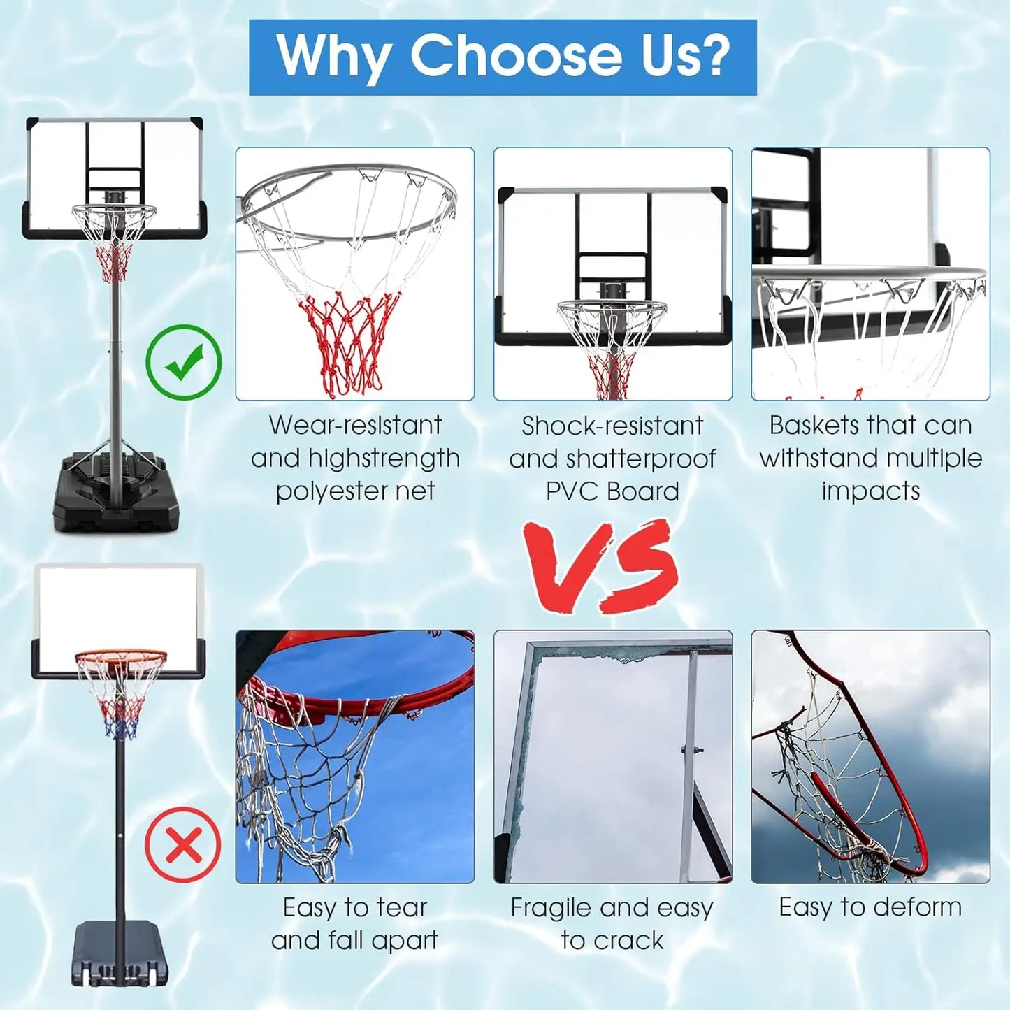 Portable Basketball Hoop Outdoor, Height Adjustable 64''-79'' with Wheels, Shatterproof Board, Fillable Base for Youth