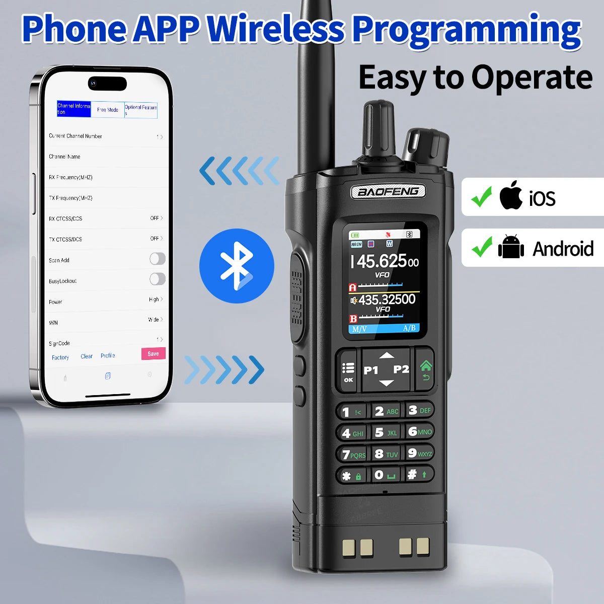 Baofeng UV-32 GPS Walkie Talkie 10W Long Range Multi Band Bluetooth APP Programming Wireless Copy Frequency Type-C Two Way Radio