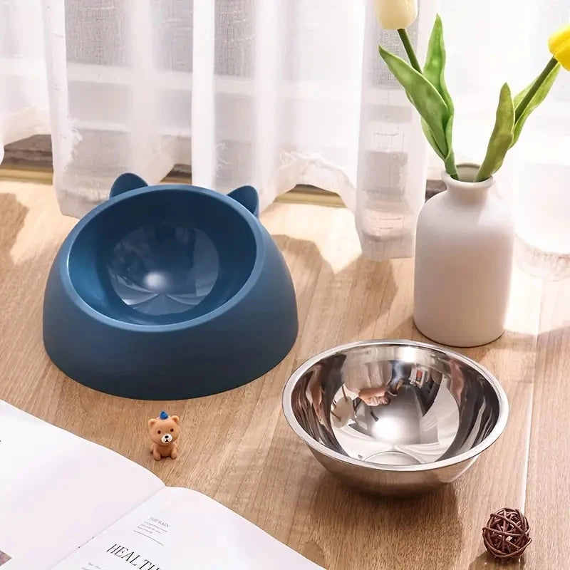 Ergonomic Ear Shaped Non Slip Tilted Cat Bowl For Food Water
