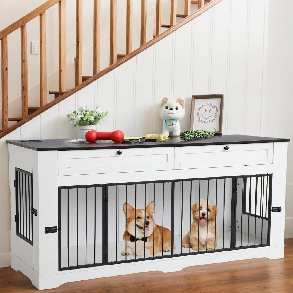 High-concerned Wood Dog Crate End Table With Charging Station