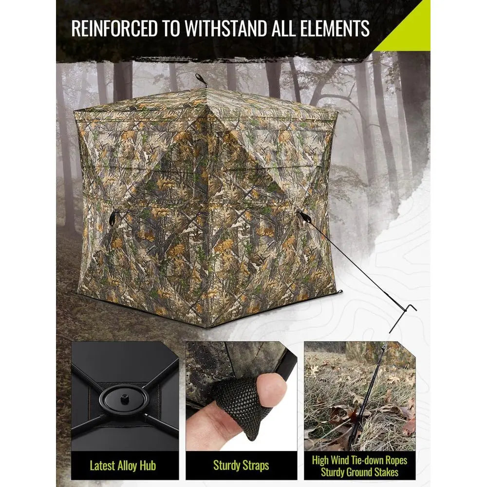 Portable 270° View Hunting Tent with Carrying Bag, Pop-Up Design in Forest Camo