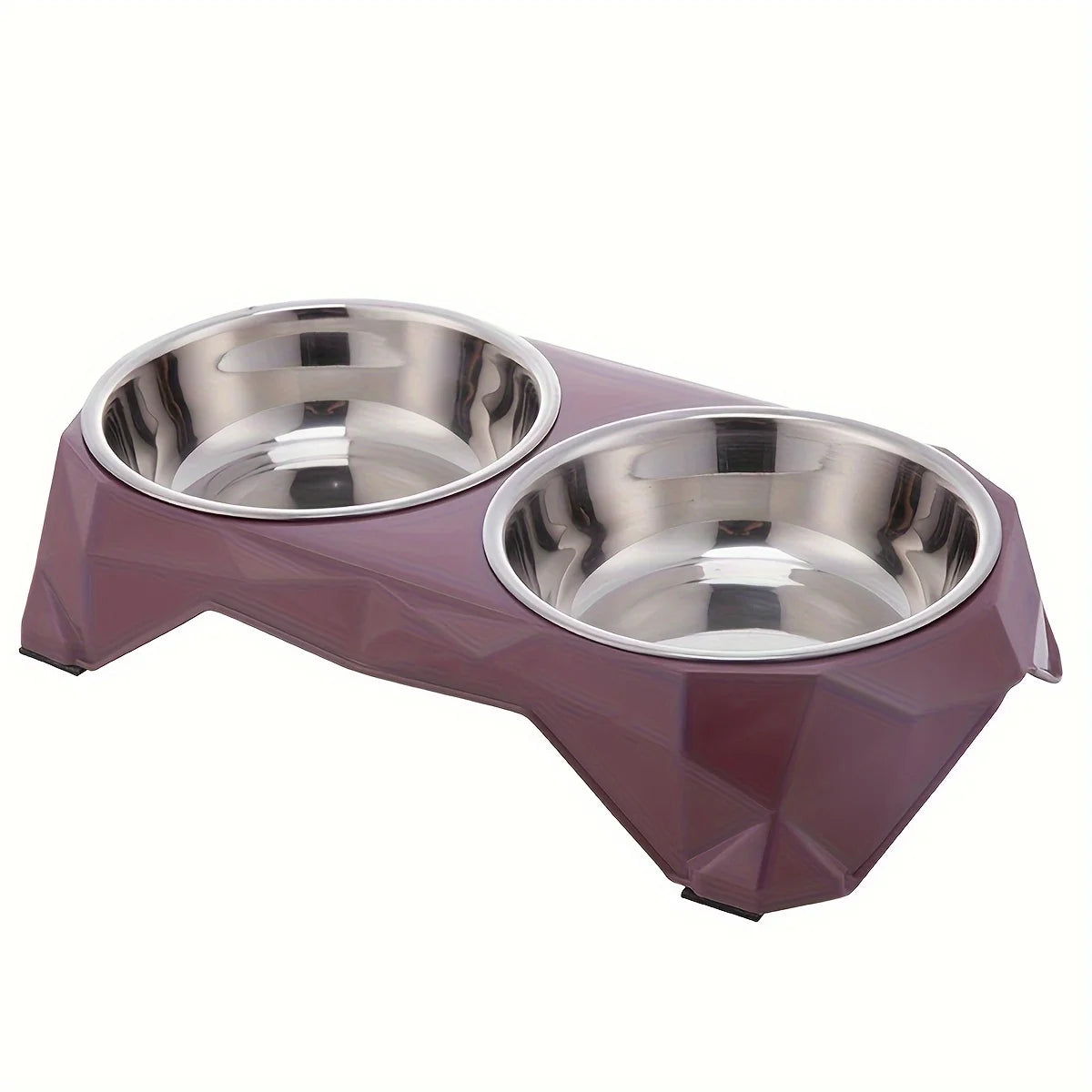 Dog Double Bowl Diamond Pattern Non Slip Food Water Feeder