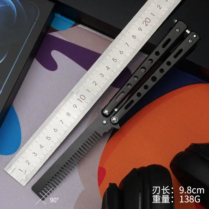 Stainless Steel Foldable Butterfly Knife Comb For Hairdressing Beards