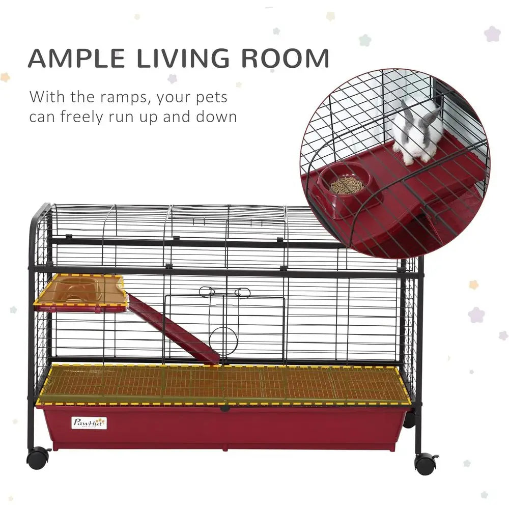Animal Cage Rabbit Hutch Ferret Play House With Feeder Ramp