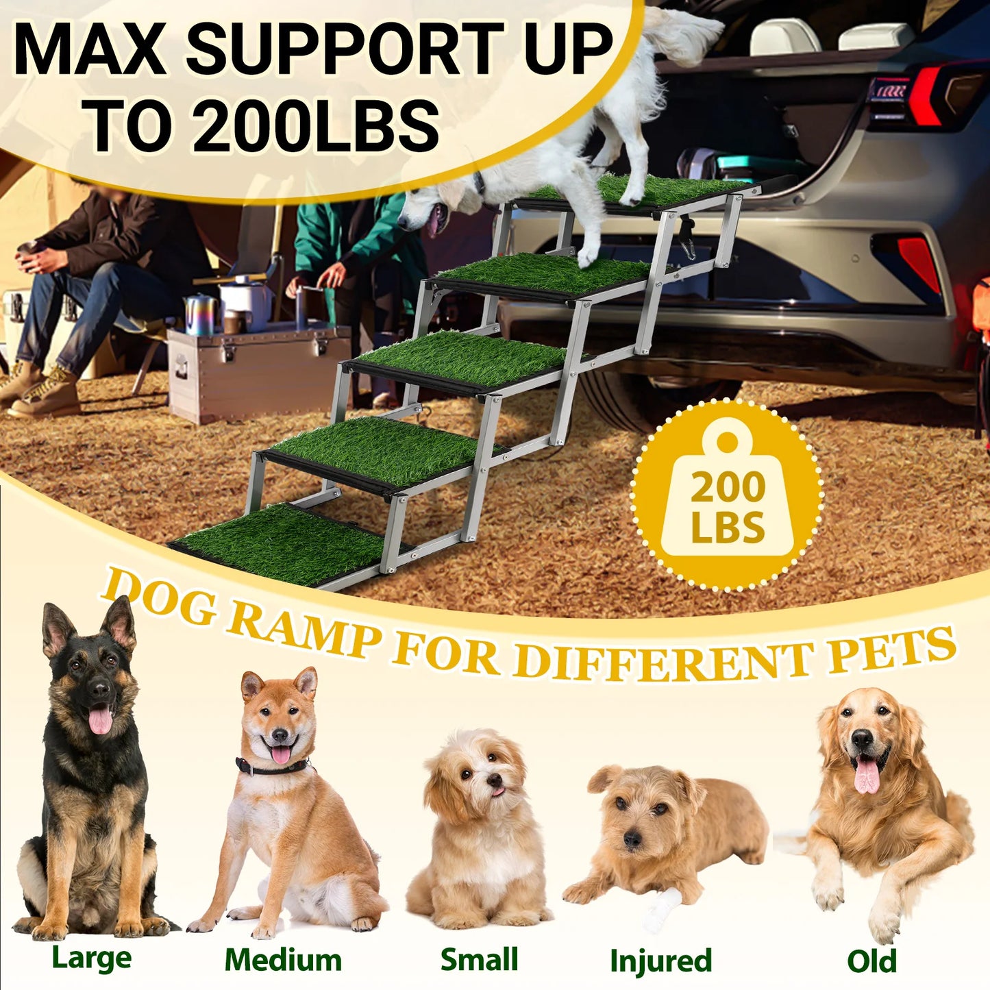 NONE Extra Wide Dog Stairs Foldable Ramp For Large Dogs