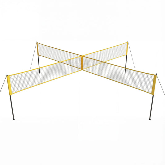 4 Square Volleyball Game Set, 3 Heights Adjustable (5'/6'4”/7'11”), 14 FT 4-Way Volleyball Net with Portable Carrying Bag