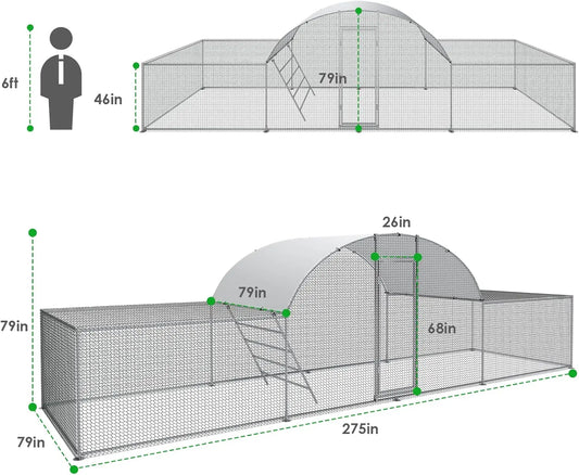 Walk-In Dome Roof Metal Chicken Coop Galvanized With Three Rooms