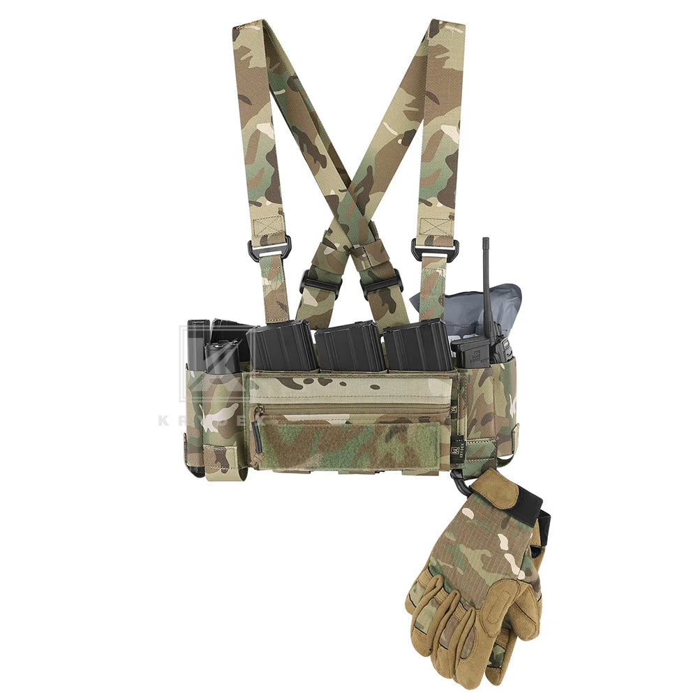 KRYDEX Tactical Ready Chest Rig Elastic Cummerbund 5.56 Magazine Radio Pouch Concealed Carry Low Vis Vest Sticky GP Candy Pouch