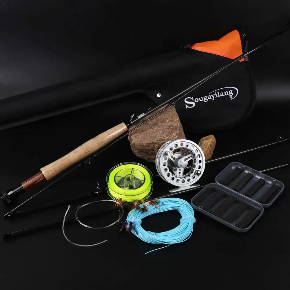 Complete Fly Fishing Rod and Reel Combo Kit with Carbon Fiber Rod, Aluminum Reel, and Accessories for Saltwater Freshwater