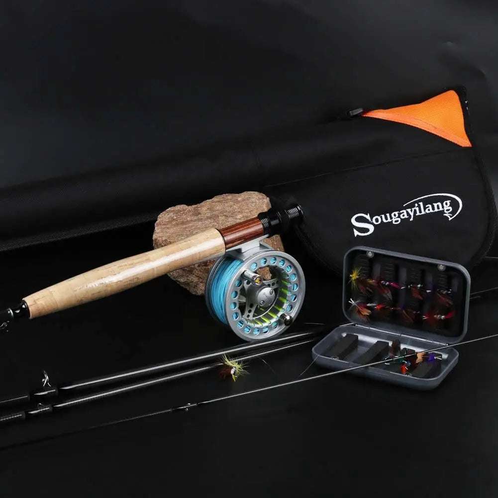 Complete Fly Fishing Rod and Reel Combo Kit with Carbon Fiber Rod, Aluminum Reel, and Accessories for Saltwater Freshwater