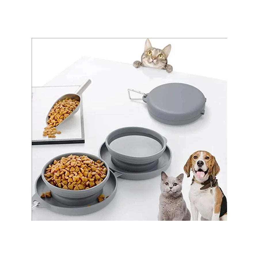 Foldable Thickened TPE Silicone Pet Double Bowls For Outdoor Pets