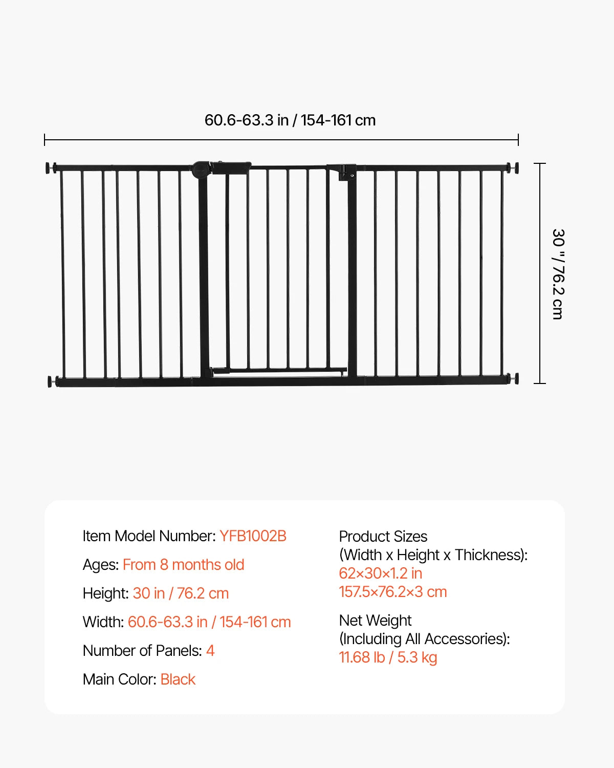 VEVOR Baby Gate Pressure Mount Walk Through Pet Gate