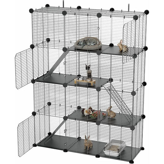 3 Tier Indoor Wire Cat Cage With DIY Playpen Design