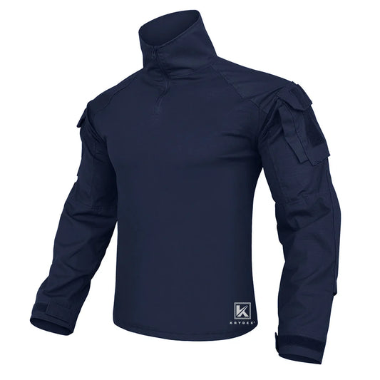 KRYDEX Tactical Combat Shirt Assault Tops with Elbow Pads Outdoor Hunting Clothing Navy Blue