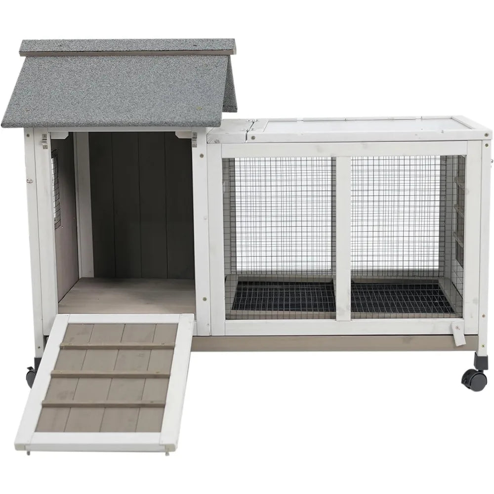 2 Story Outdoor Rabbit Hutch Wooden Cage For Pets Durable