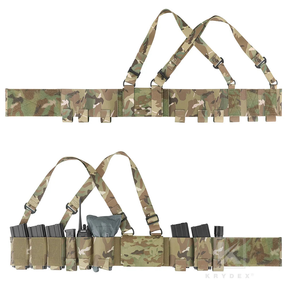 KRYDEX Tactical Ready Chest Rig Elastic Cummerbund 5.56 Magazine Radio Pouch Concealed Carry Low Vis Vest Sticky GP Candy Pouch