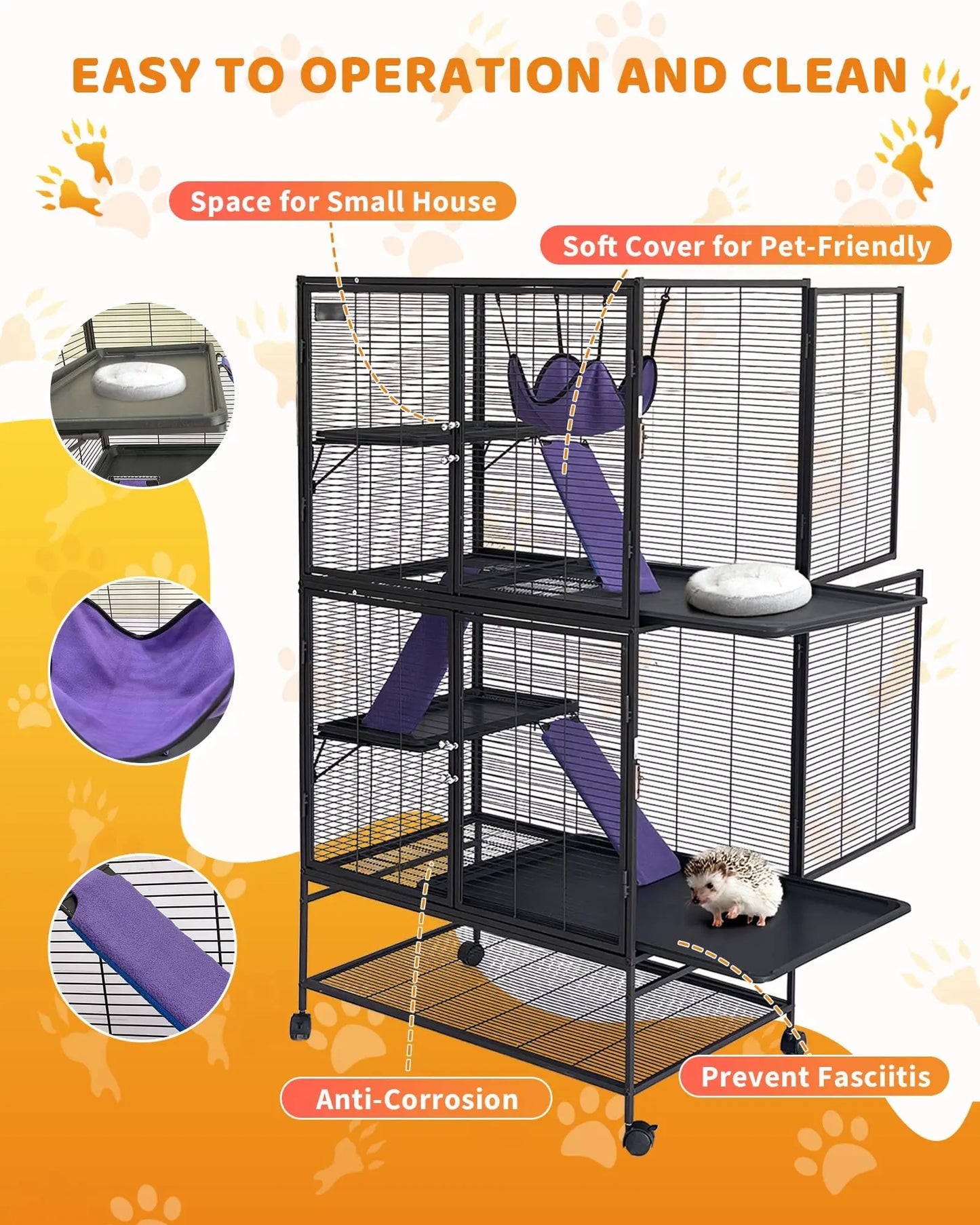 DishyKooker 4-Tier Metal Small Animal Cage With Removable Tray