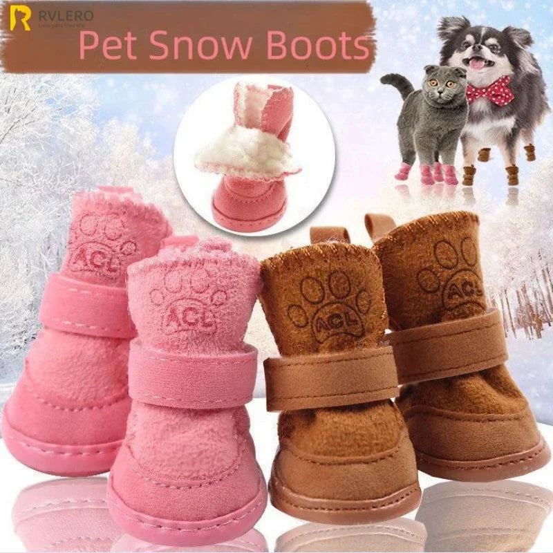 NONECN Pet Snow Boots Set Thickened Plush Non Slip Dogs
