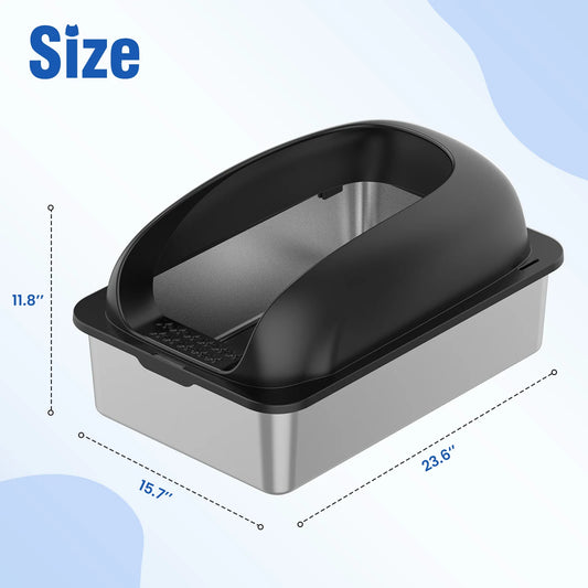 Stainless Steel Cat Litter Box With Lid, Scoop And Mat