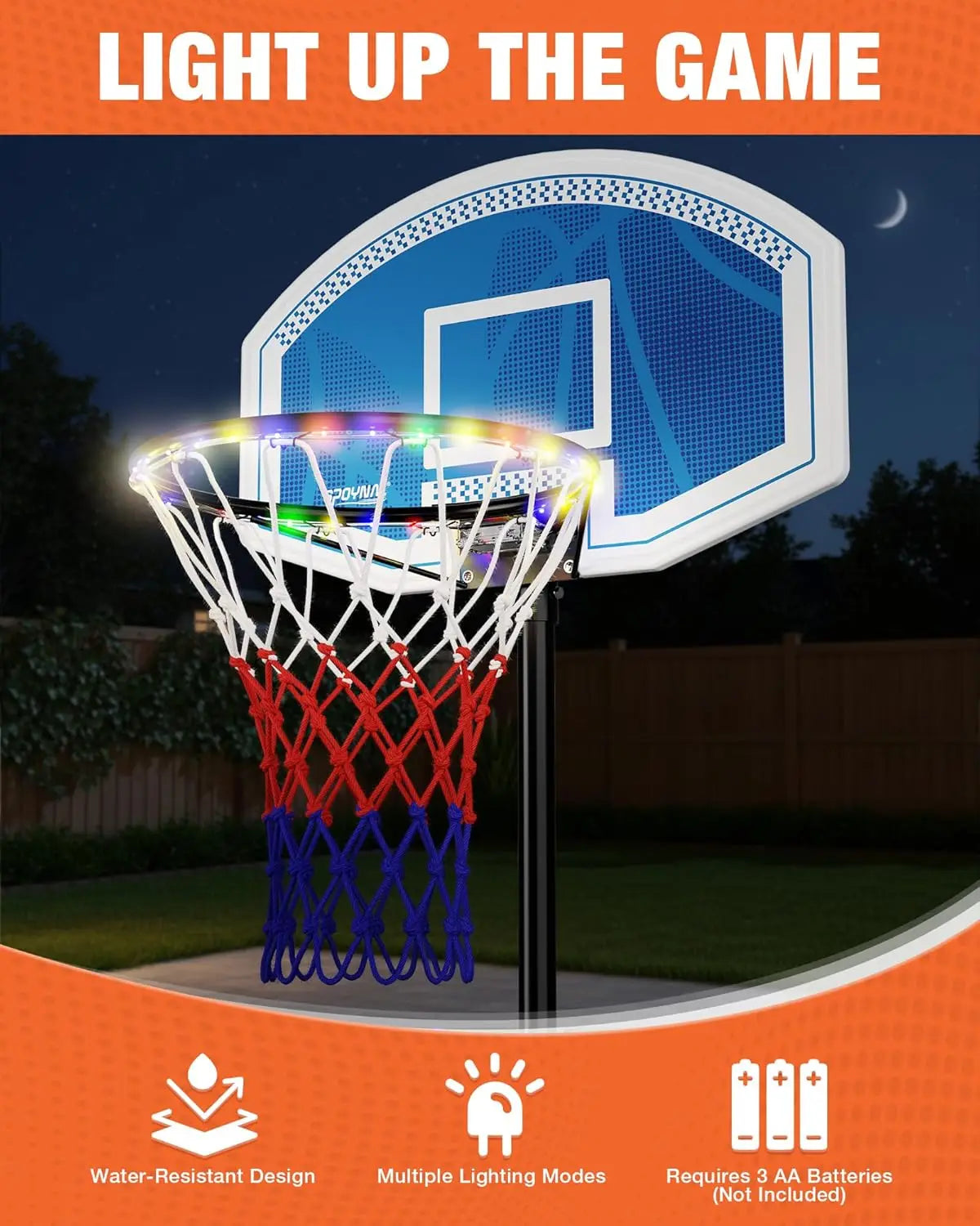 Adjustable LED Portable Basketball Hoop for Teens, 3.8-7 FT Height with Fillable Base & Wheels