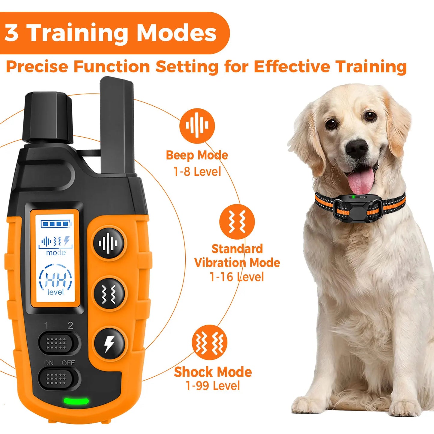 3300Ft Electric Dog Training Collar Remote Control Waterproof Pet BehaviorFor 5-120lbs Puppy With Shock Vibration Training