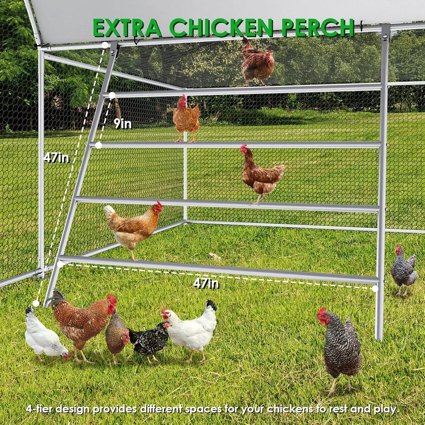 Walk-In Dome Roof Metal Chicken Coop Galvanized With Three Rooms